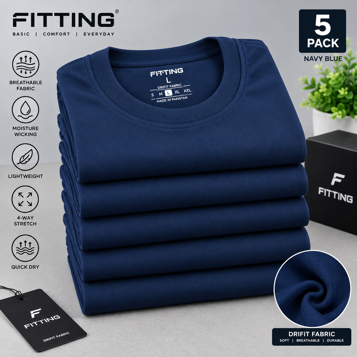 Pack Of 5 Men’s Basic DRIFIT T-Shirt – Moisture Wicking, Breathable & Quick Dry Sports T-Shirt – 5 Colours