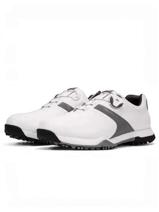 FITTING premium white golf shoes for men with a modern dial lacing system, waterproof design, and superior grip sole.